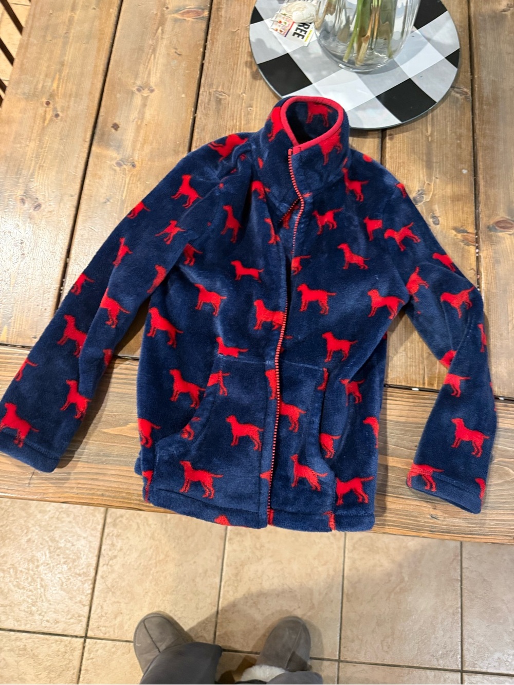 Hatley Navy Fleece Jacket with Red Dog Print